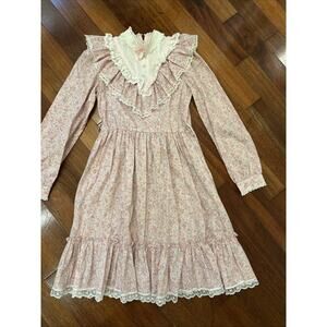 Vintage Bryan Girls Dress Floral Pink White Lace Ruffle Size 14
